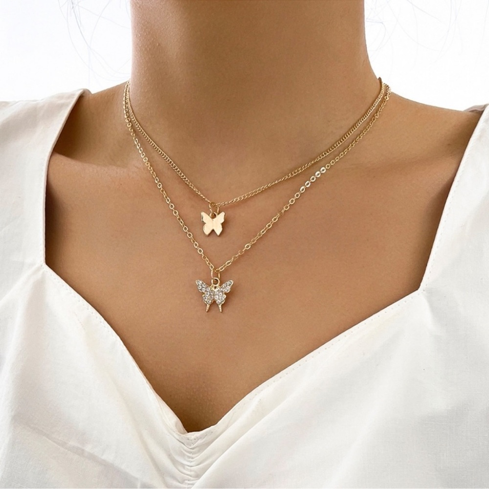 Double Layer Butterfly Rhinestone Necklace *New